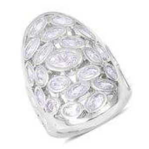Sim White Diamond Silvertone Statement Ring NWT!